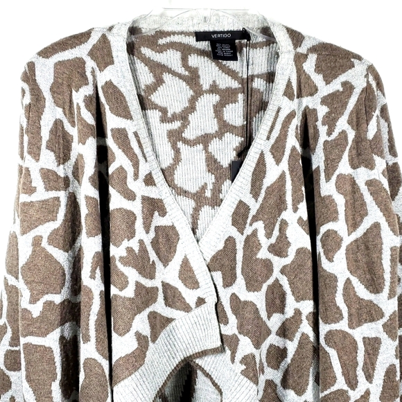 VERTIGO Brown Gray Animal Print Waterfall Cardigan Sweater M  NWT - Picture 2 of 11